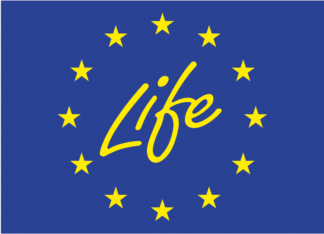 Il logo del programma europeo LIFE con alcune stelle dorate su sfondo blu