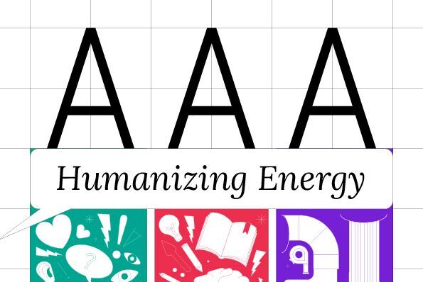 La copertina del volume "AAA Humanizing Energy" con immagini stilizzate in verde, rosso e blu 