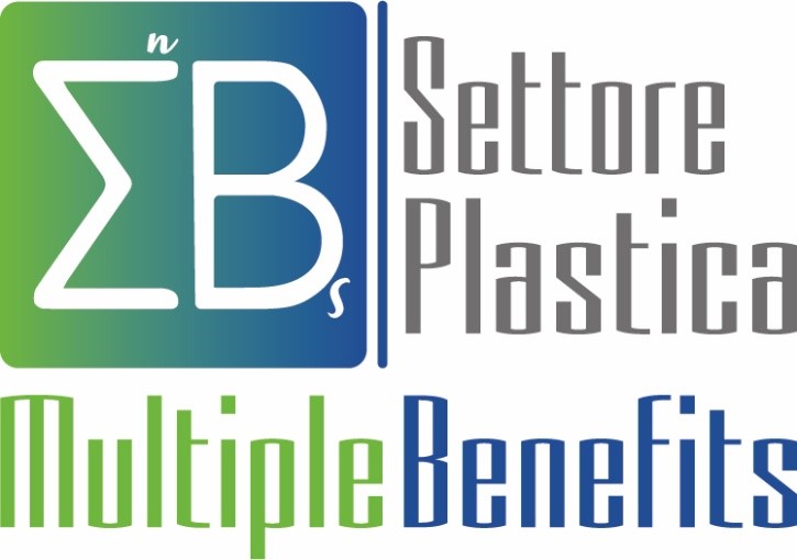 Il logo del questionario con la scritta "Settore Plastica" in grigio e più in basso la scritta "Multiple Benefits" in verde e in blu