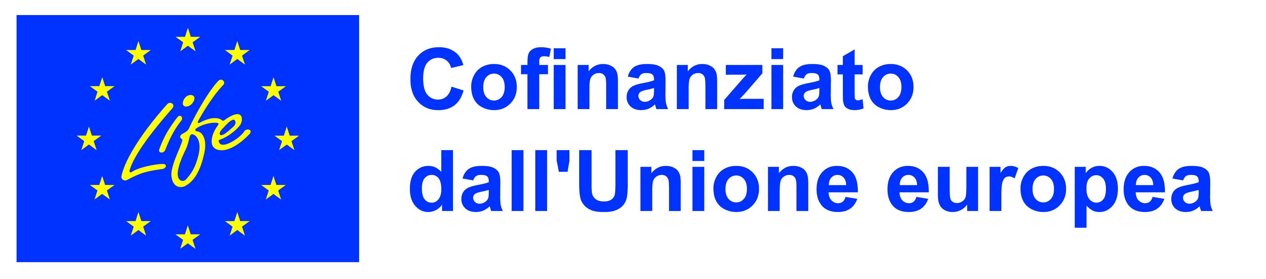 Il logo del programma europeo LIFE con quattordici stelle dorate su sfondo blu e a lato la scritta cofinanziato dall'Unione Europea su sfondo bianco