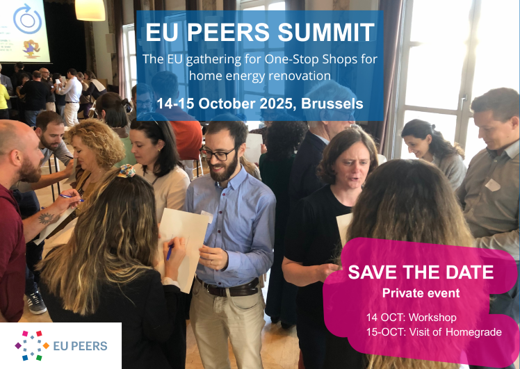 La locandina di EU PEERS Summit 2025 con in basso il logo del progetto e il save the date cn le date del 14 e del 15 ottobre