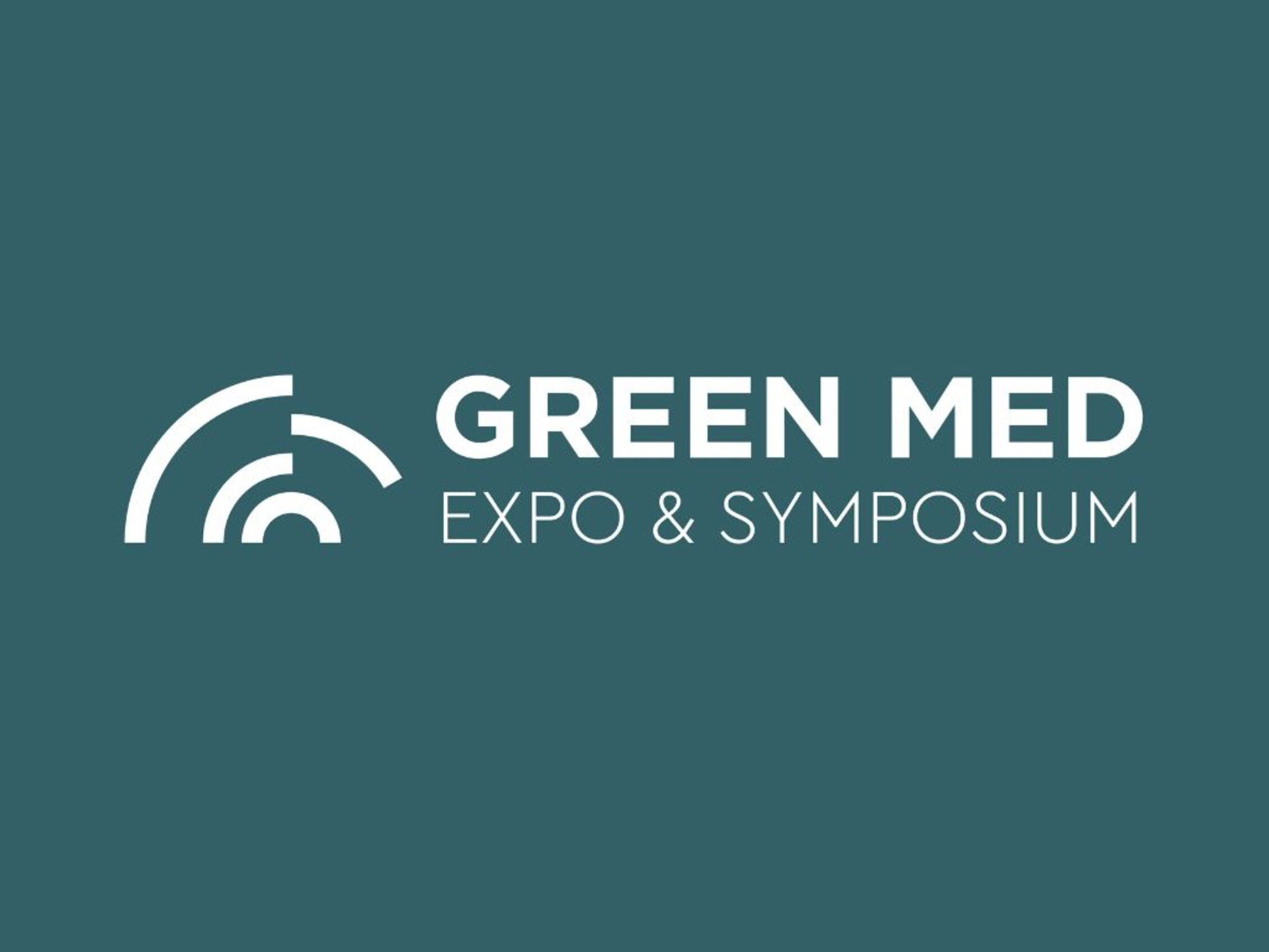Il logo del Green Med Expo & Symposium 2026 con la scritta in bianco su sfondo grigio