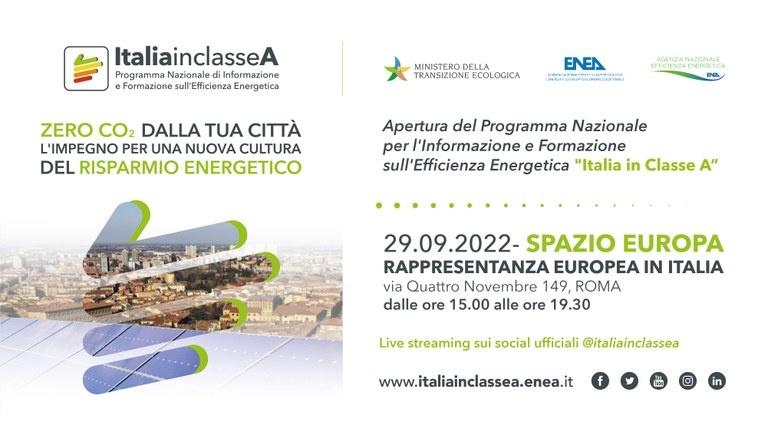 Apertura programma nazionale formazione e informazione sull'efficienza energetica "Italia in Classe A"
