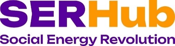 Il logo di SERHub in blu e giallo ocra con la scritta sottostante "Social Energy Revolution"
