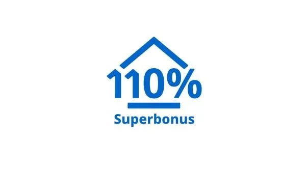 Immagine di casa su sfondo bianco con scritta 110% SUPERBONUS