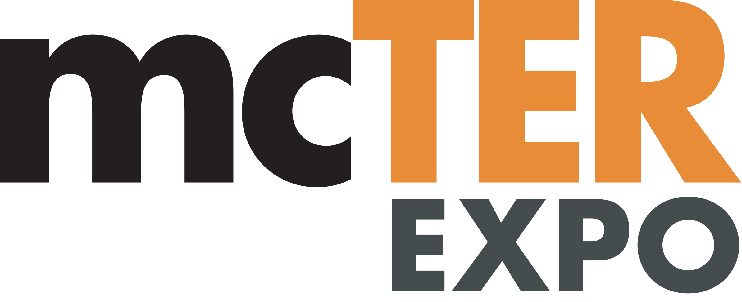 Logo dell'evento mcTER EXPO. La parte superiore presenta la scritta "mcTER", con le lettere "mc" in nero e "TER" in arancione. Nella parte inferiore destra compare la scritta "EXPO" in grigio scuro. Lo sfondo è di colore chiaro