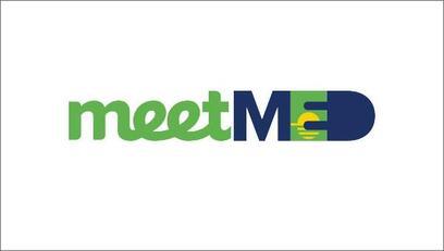 Il logo del progetto europeo meetMED con scritta in verde e blu su sfondo bianco